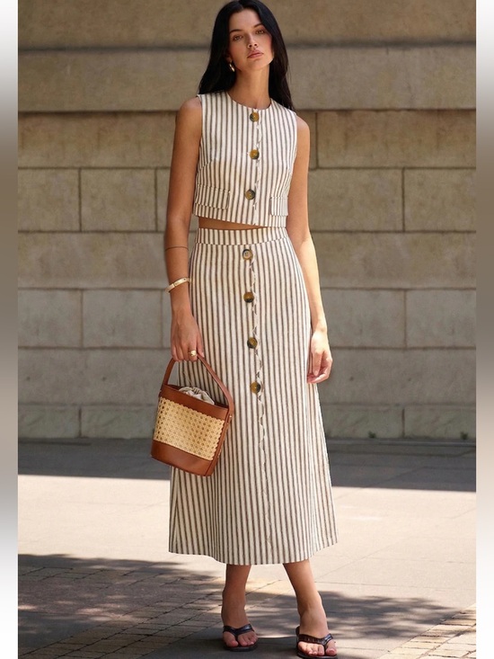 Commense Dresses & Skirts - Commense Cotton Striped Sleeveless Top & Midi Skirt Set Size Medium NWT